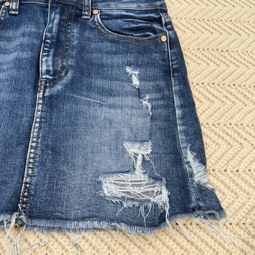 Altar'd State Mini Skirt Womens XS Dark Denim Cut Off Distressed Jean - Picture 3 of 8